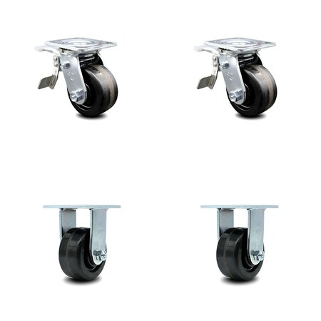 Service Caster 4 Inch Phenolic Caster Set with Roller Bearings 2 Brakes 2 Rigid SCC-TTL30S420-PHR-2-R-2